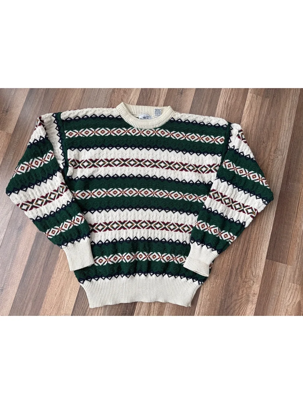 Van Heusen 417 Fair Isle Sweater Men's Small 100% Cotton 90s grandpa core